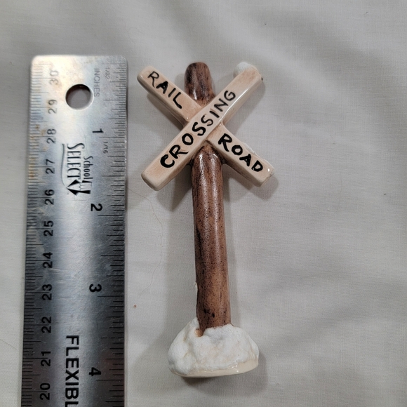 Jo Laine Vintage Christmas Village Railroad Crossings Sign Porcelain - Picture 6 of 8